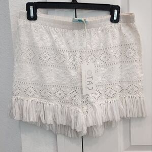 Taj Sabrina Crippa white eyelet fringe shorts NWT